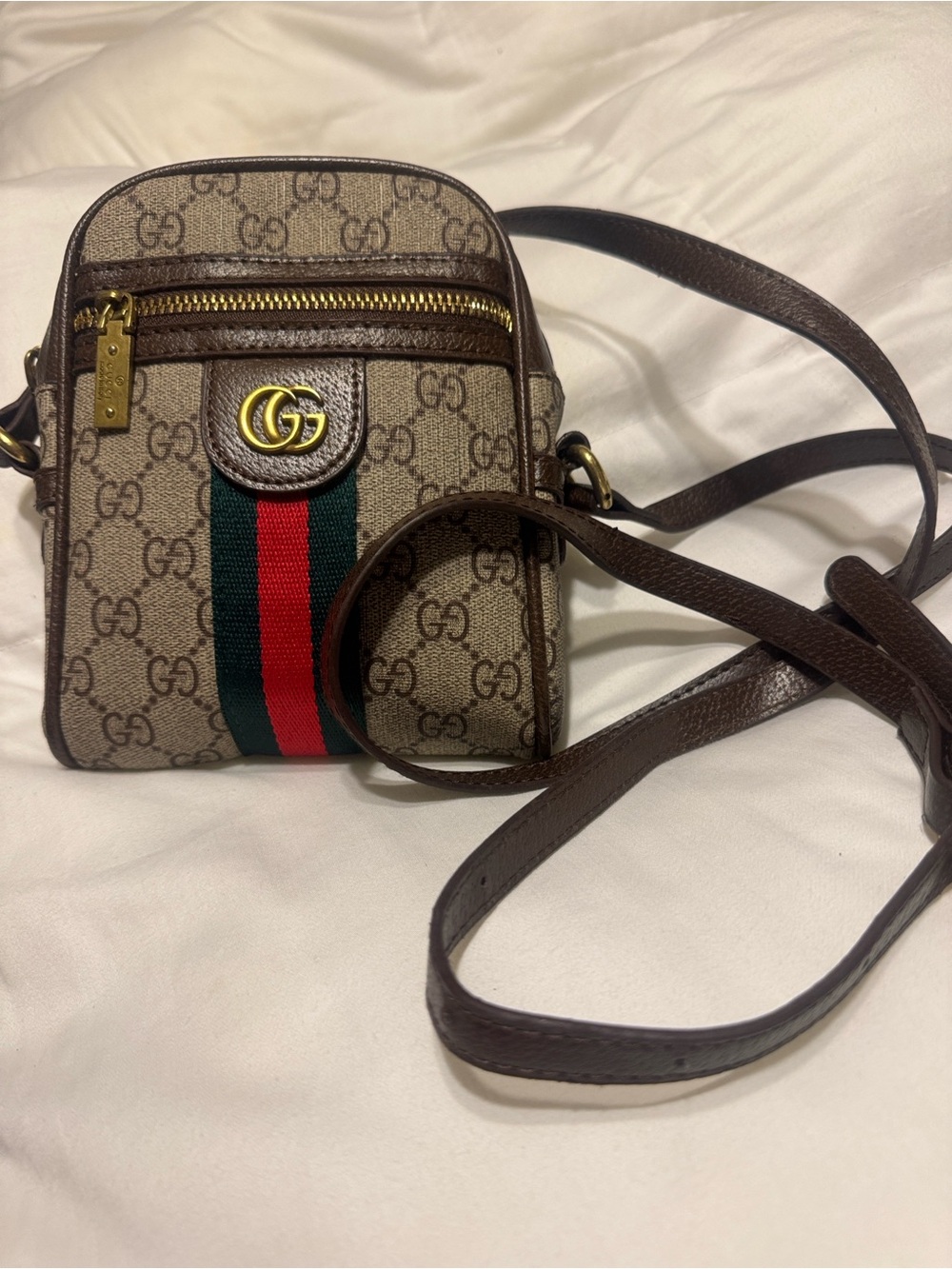 Gucci GG Supreme Mini Crossbody with Green and Red Web Stripe